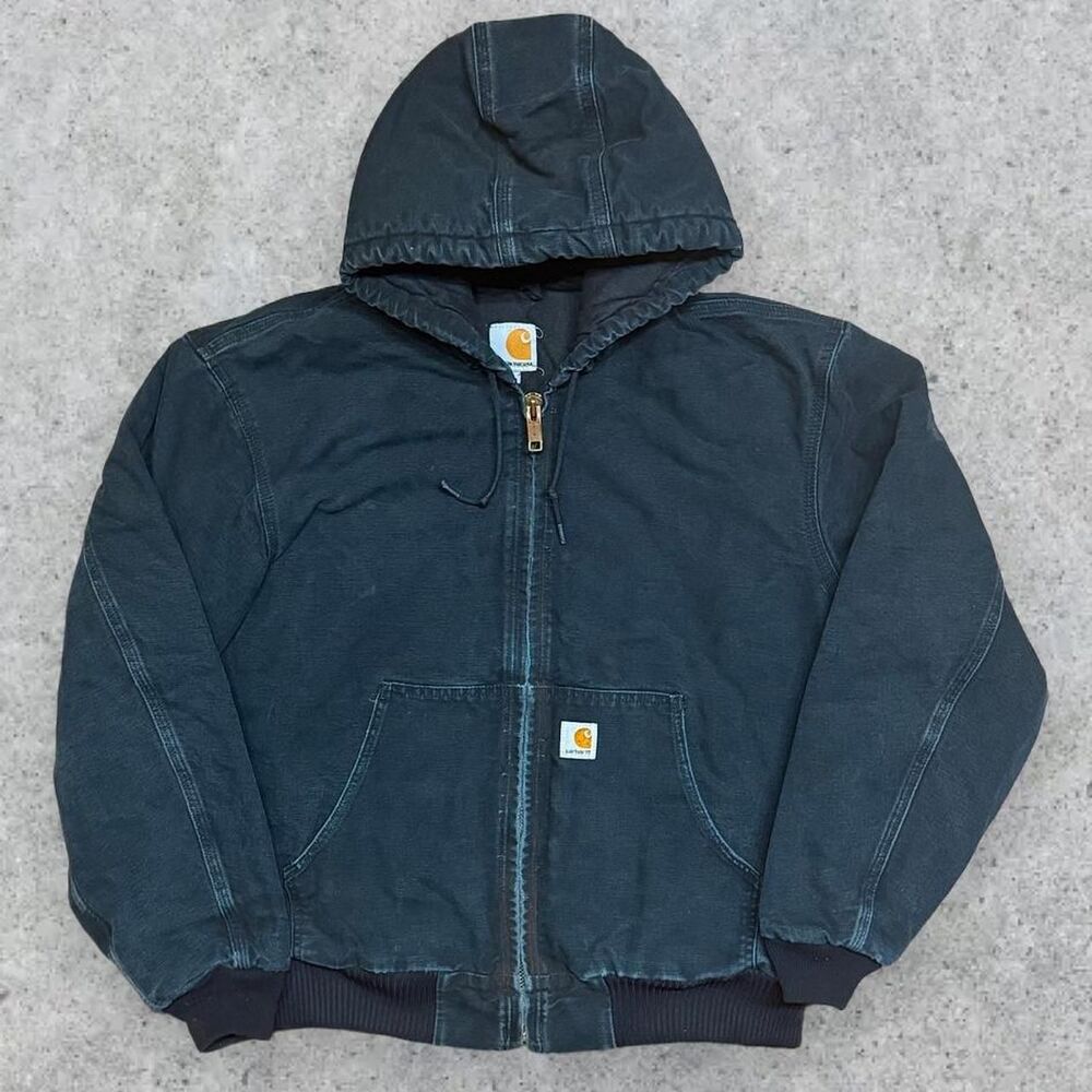 Faded Black Hooded Carhartt Canvas Workwear Jacket